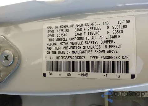 2010 Honda Accord 3.5 Ex-L z USA, uszkodzony, nr VIN 1HGCP3F87AA003076